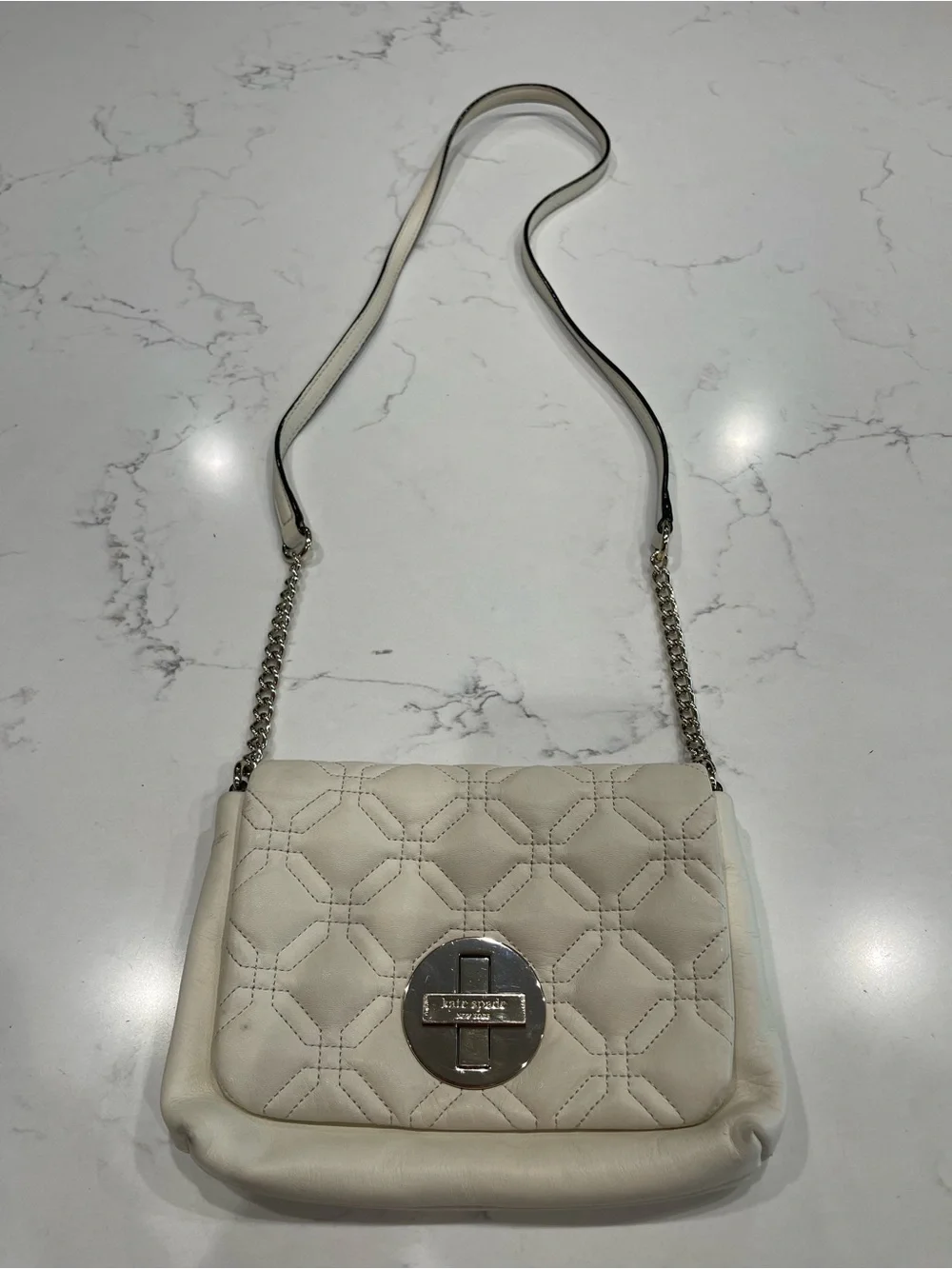 kate spade Cream Quilted Leather Crossbody with Silver-Tone Turnlock